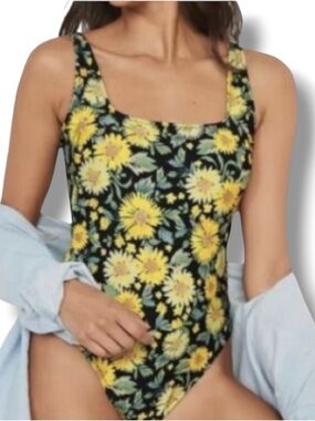 Old Navy Women’s Square-Neck French-Cut One-Piece Swimsuit Sunflowers NWOT